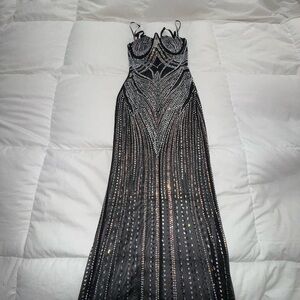 Banjul Black and Silver Embellished Prom Dress
